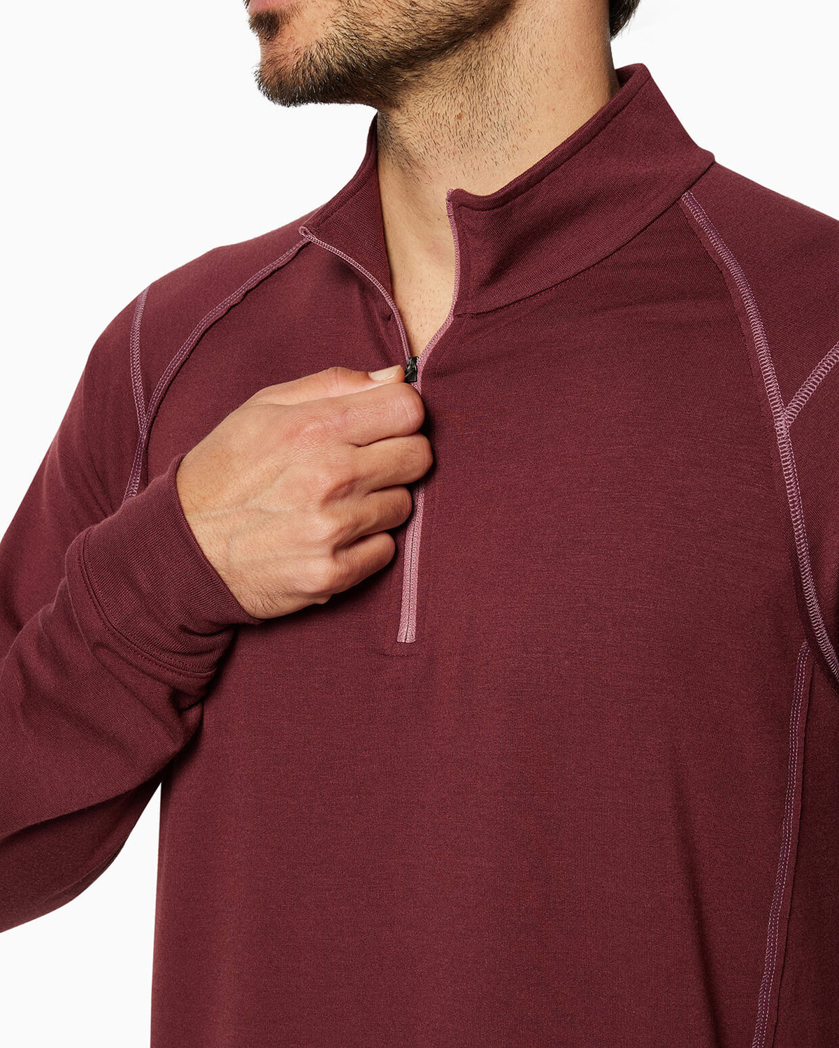 Barrel | Long Sleeve Raglan Half-Zip (Sea Silk) MERLOT zipper #color_merlot