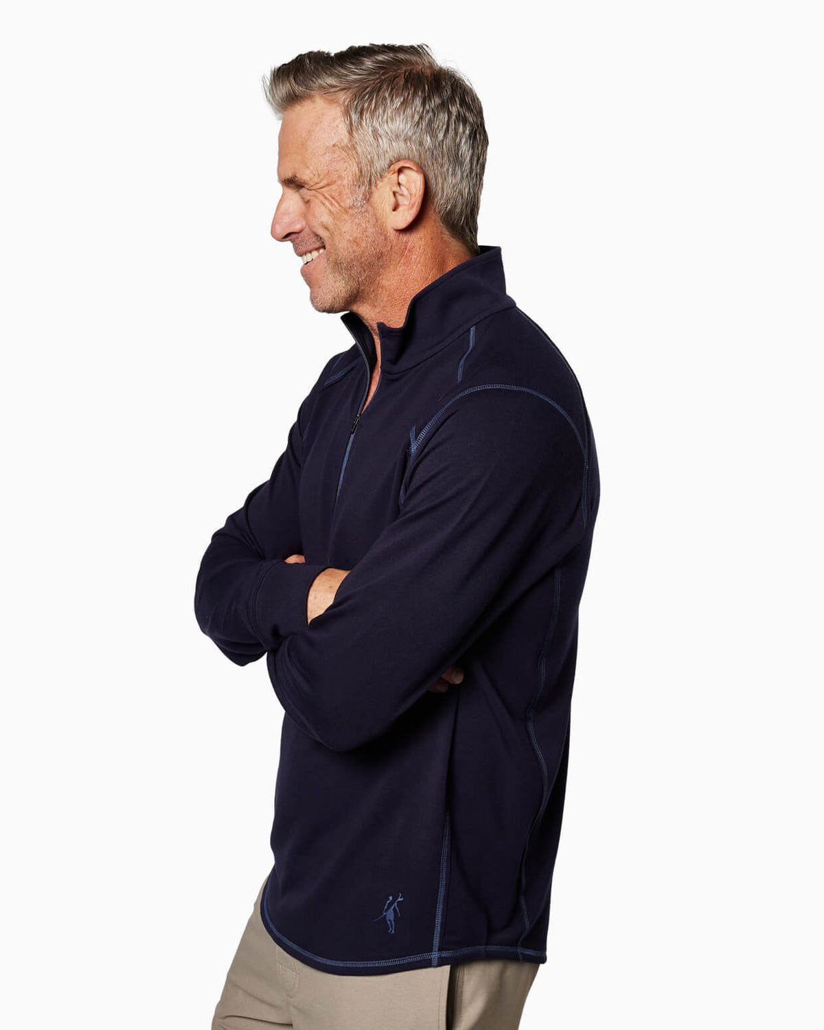 Barrel | Long Sleeve Raglan Half-Zip (Sea Silk) NAVY side #color_navy